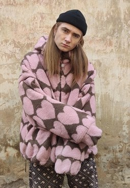 Heart fleece Bomber handmade detachable love jacket pink