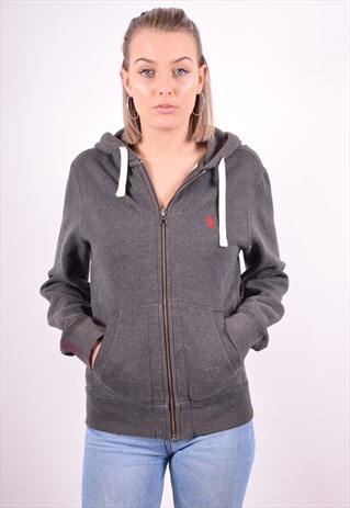 POLO RALPH LAUREN WOMENS VINTAGE HOODIE JACKET XS GREY 90'S