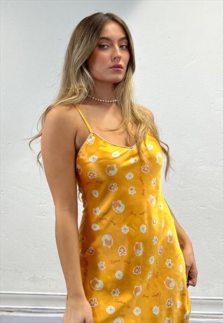 Vintage Y2k Yellow Satin Slip Dress