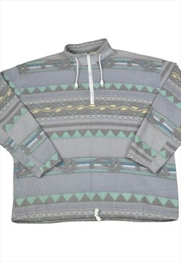 Vintage Fleece 1/4 Zip Retro Pattern Grey Ladies XL