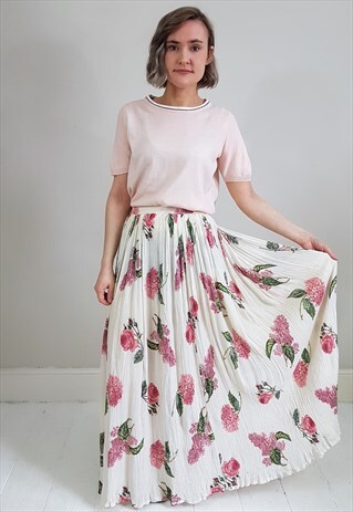VINTAGE 90'S CREAM PINK FLORAL MAXI SKIRT