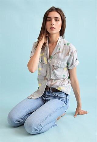 90'S RETRO ABSTRACT PRINT OVERSIZED FESTIVAL BLOUSE TOP