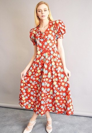 VINTAGE 70'S RETRO MOD ABSTRACT PATTERN MAXI ELEGANT DRESS
