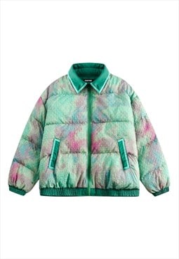 Tie-dye bomber quilted unicorn jacket rainbow puffer green