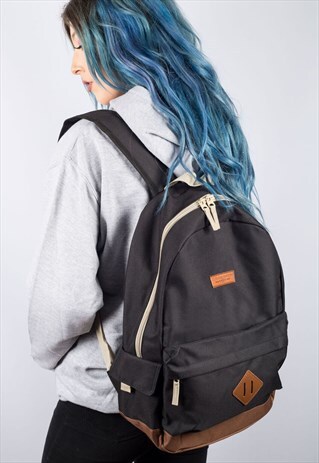 LEATHER PATCH BLACK BACKPACK