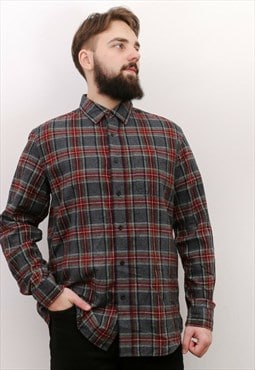 Brushed Cotton Vintage Men's L Plaid Shirt Checked Flannel