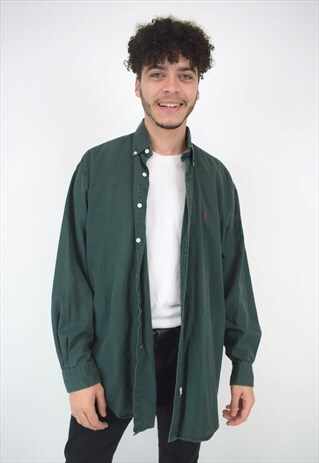 VINTAGE 90'S RALPH LAUREN BOTTLE GREEN LONG SLEEVE SHIRT