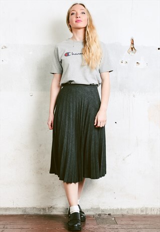 VINTAGE 90S GREY PLEATED MIDI SKIRT