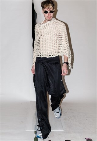 VINTAGE 90S RAVE SNAPS SIDES SPORTS JOGGERS IN BLACK