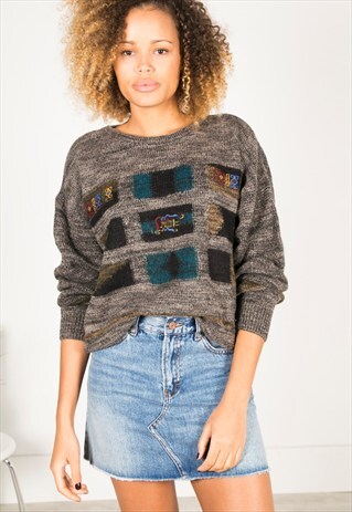 VINTAGE 80'S PRINTED KNIT JUMPER / S0564
