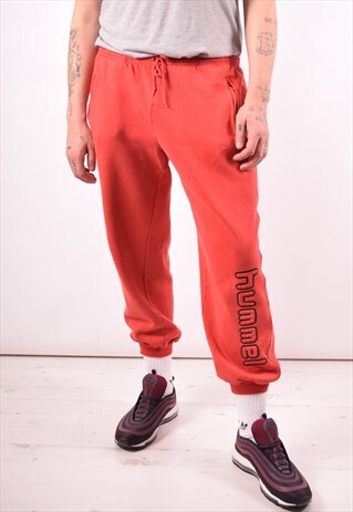 HUMMEL MENS VINTAGE TRACKSUIT TROUSERS XL RED 90S