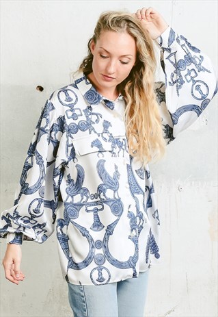VINTAGE 80S ROYAL PRINT OVERSIZED SHIRT