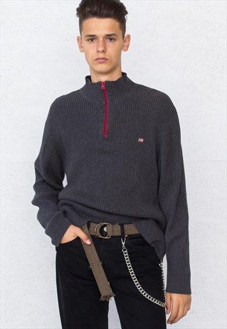 VINTAGE GREY RALPH LAUREN 1/4 ZIP KNIT JUMPER