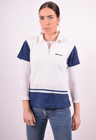 LOTTO WOMENS VINTAGE POLO SHIRT SMALL WHITE 90'S
