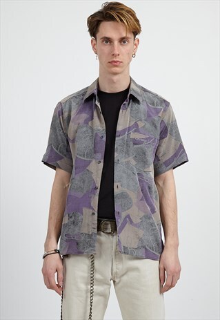 VINTAGE PURPLE CHRISTIAN DIOR SHORT SLEEVE SILK SHIRT