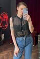 Black polka dot Sheer Sleeveless Blouse, See through blouse