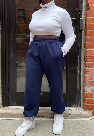 VINTAGE 90S HI-RISE ESSENTIAL NAVY JOGGERS (M/L)