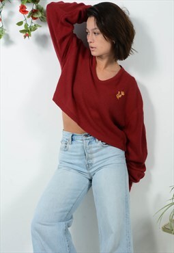 Vintage Cropped 90s Maroon Jumper Size L