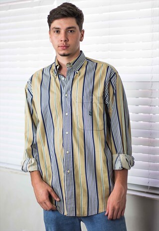 VINTAGE NAUTICA SHIRT STRIPED LOGO 90S M 9.7