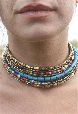 Colourful Pharoah's Choker Necklace Adjustable