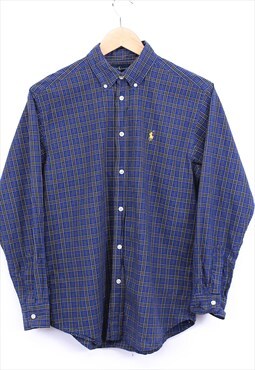 Vintage Ralph Lauren Shirt Navy Check With Contrast Logo 90s