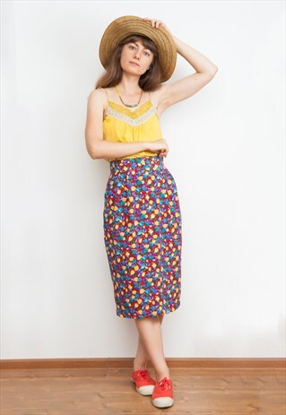 FLOWER PRINT RED VISCOSE PENCIL SKIRT