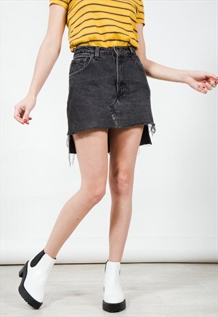 VINTAGE 80S REWORKED HIGH WAISTED DENIM SKIRT / 0235
