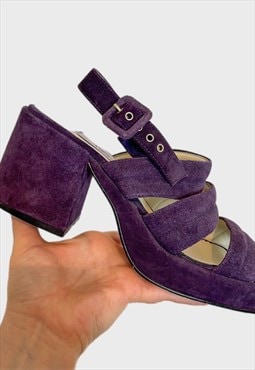 Vintage 90s Purple Block Heel Platform Suede Chunky Shoes 5