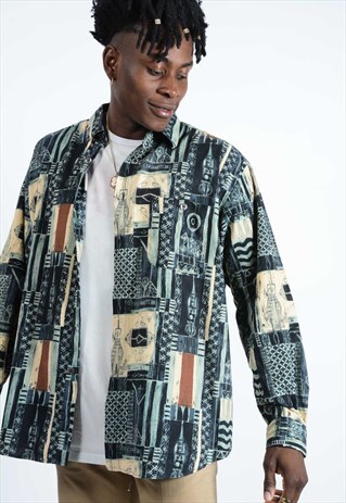 VINTAGE ABSTRACT PATTERN SHIRT WITH PASTEL DESIGN