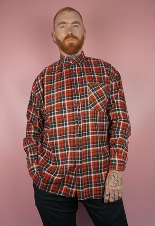 VINTAGE 1990S LARGE RED CHECK FLANNEL SHIRT