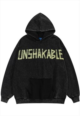 Unshakable slogan hoodie vintage wash pullover in acid black