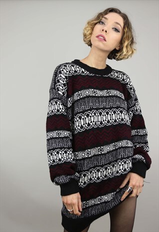 VINTAGE 80S 90S OVERSIZED PATTERNED KNIT JUMPER