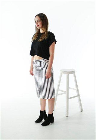 WHITE AND NAVY STRIPED SKIRT / HIGH WAISTED SHEATH SKIRT