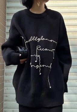 Black Embroidered Oversized knitted jumper Knitwear 