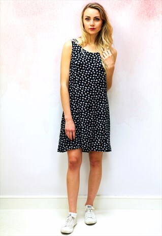 1990S VINTAGE BLUE FLORAL MIDI SHIFT DRESS