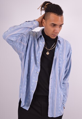 MENS VINTAGE SHIRT LARGE BLUE 90S