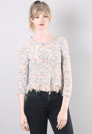 VINTAGE 90S CROCHET KNIT SHEER CROPPED TOP