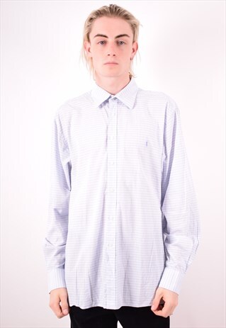 YVES SAINT LAURENT MENS VINTAGE SHIRT LARGE BLUE CHECK 90S