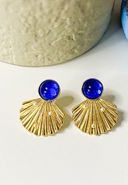 Blue Jewelled Shell Stud Earrings