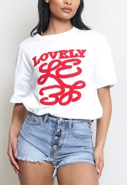 Lovely Slogan T-Shirt In White/Red
