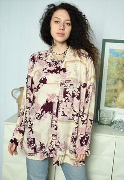 Vintage 80s abstract floral botanica print blouse top shirt