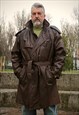 80s Vintage rare brown leather trench coat