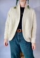 VINTAGE SIZE S WOOL MIX CHUNKY KNITTED CARDIGAN IN CREAM