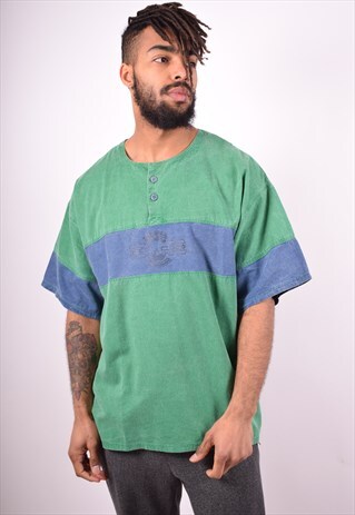 ADIDAS MENS VINTAGE T-SHIRT TOP LARGE GREEN 90'S