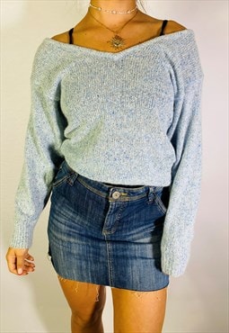 Vintage Size S Y2K Knitted Long Sleeve Top In Blue