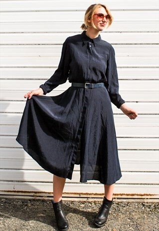 VINTAGE NAVY SHIRT MIDI DRESS