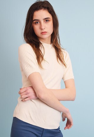 90'S RETRO MINIMALIST KNIT NEUTRAL TOP BLOUSE