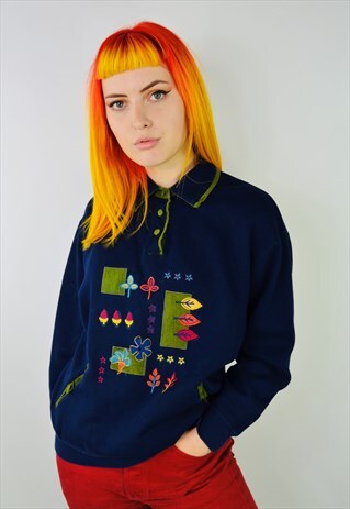 VINTAGE FLORAL EMBROIDERED LEAF SWEATSHIRT