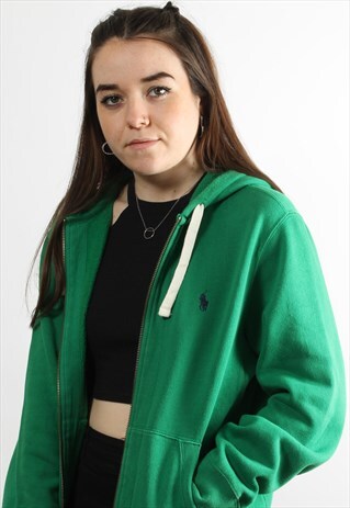 VINTAGE POLO RALPH LAUREN FULL ZIP GREEN HOODIE