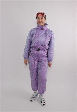 Vintage 90s one piece ski suit, purple ski suit, retro ski 